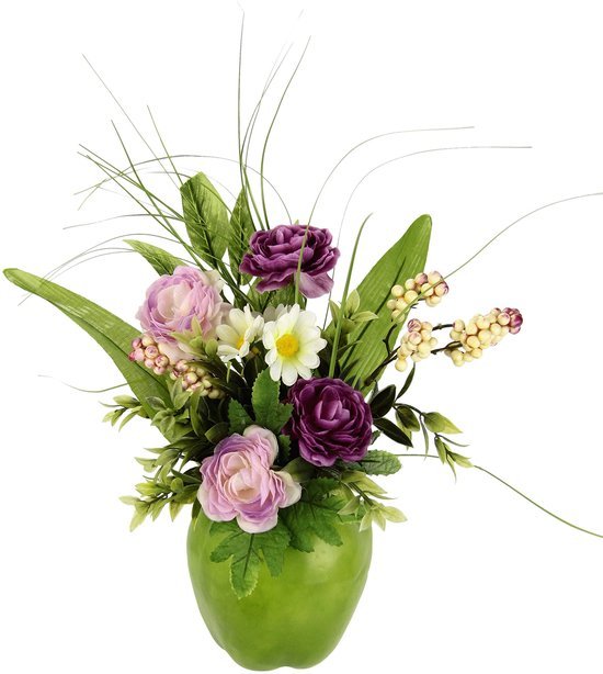 Ibenzoa® Kunstmatig Bloemstuk met Ranunkels in Appelvormige Pot voor Lente Decoratie
