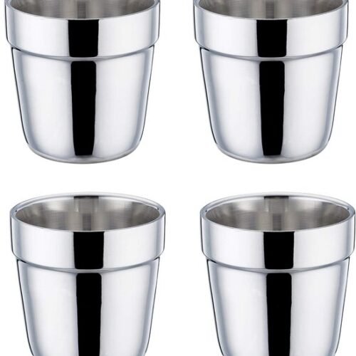 Ibenzoa® Set van 4 dubbelwandige roestvrijstalen espressokopjes voor veelzijdig gebruik