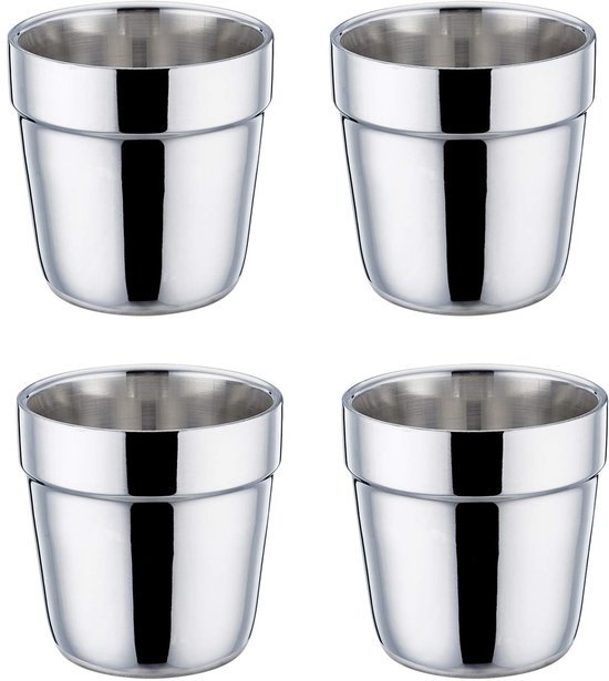 Ibenzoa® Set van 4 dubbelwandige roestvrijstalen espressokopjes voor veelzijdig gebruik Ibenzoa® Set van 4 dubbelwandige roestvrijstalen espressokopjes voor veelzijdig gebruik