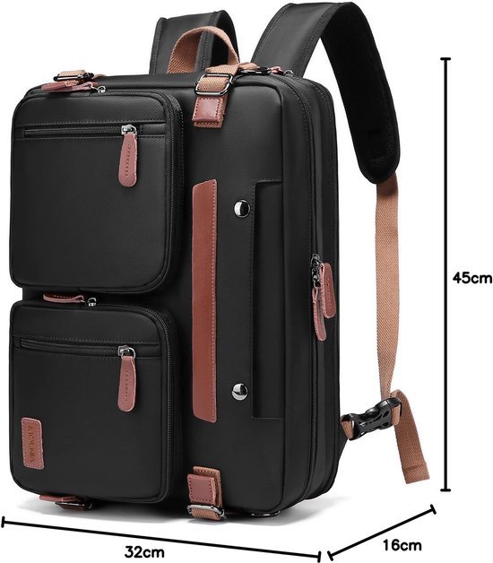 Ibenzoa® Multifunctionele Zwarte Rugzak voor Heren - Laptop, School en Reizen - 17,3 inch