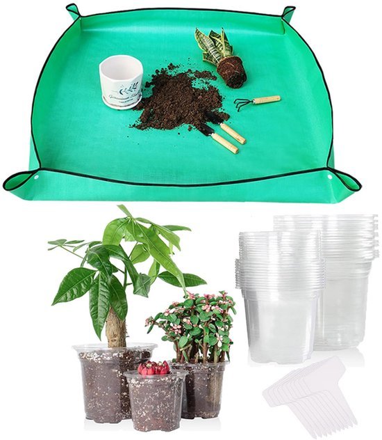 Unyqoos® Transparante kweekpotten set met drainage en herbruikbare verplantmat Unyqoos® Transparante kweekpotten set met drainage en herbruikbare verplantmat