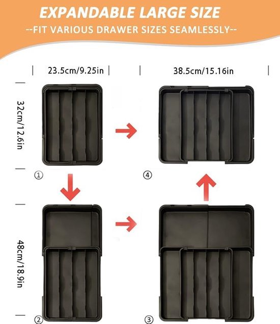 Ibenzoa® Verstelbare besteklade-organizer met uitbreidbare vakken voor keuken en kantoor