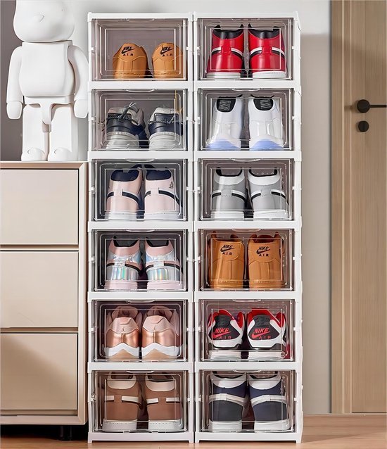 Ibenzoa® Ruimtebesparende stapelbare schoenenboxen met transparante deuren voor maat 46