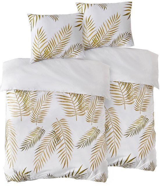 Ibenzoa® Luxe beddengoedset met palmbladmotief en ritssluiting voor comfortabel slapen