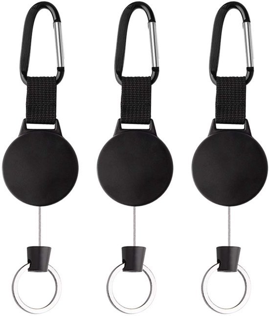 Ibenzoa® Driedelige set intrekbare sleutelhangers met stevige staaldraadkabel