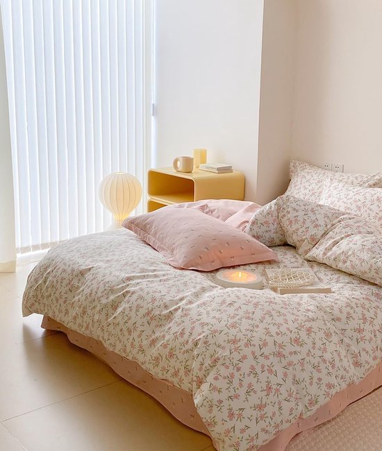 Ibenzoa® Katoenen dekbedovertrekset met bloemenpatroon en ritssluiting 155 x 220 cm