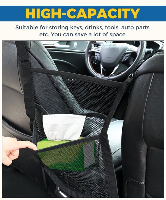 Ibenzoa® Elastisch opbergnet voor auto tussen voorstoelen voor georganiseerde opslag