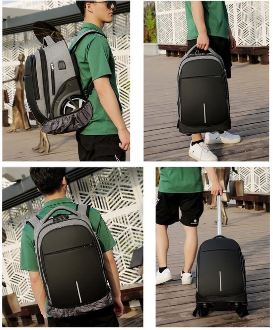 Ibenzoa® Waterbestendige multifunctionele laptoprugzak met wieltjes en USB-aansluiting