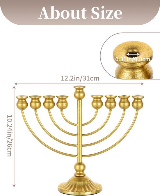 Ibenzoa® Elegante 9-armige kandelaar voor Chanoekka met gouden afwerking en stabiele basis Ibenzoa® Elegante 9-armige kandelaar voor Chanoekka met gouden afwerking en stabiele basis