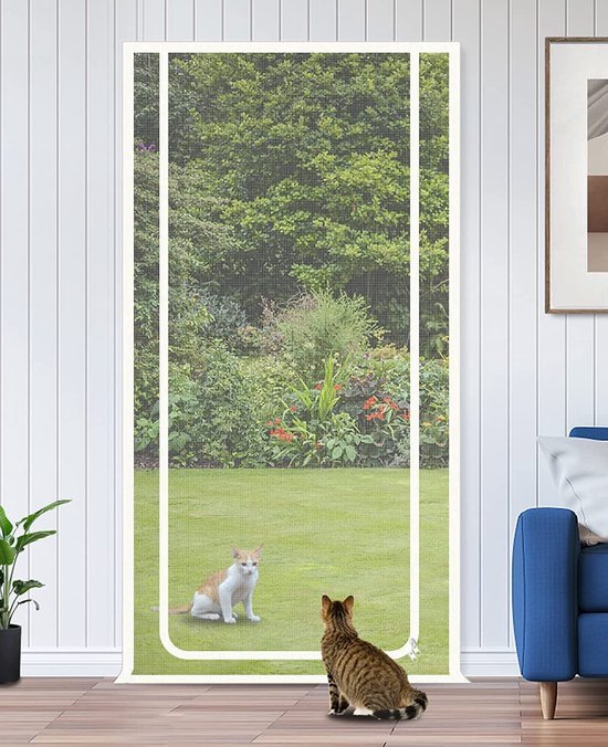 Ibenzoa® Wit kattenrooster voor deuren met stevige gaasstructuur en eenvoudige installatie