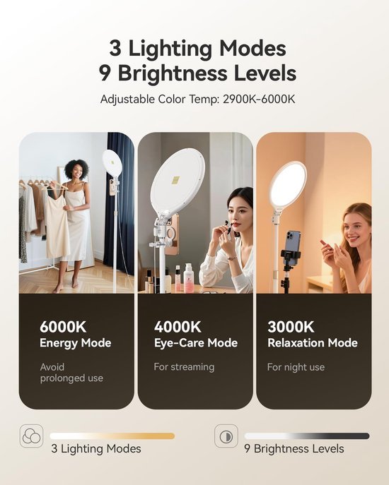 Ibenzoa® Dimbare ringlamp met statief voor livestreaming en videoproducties