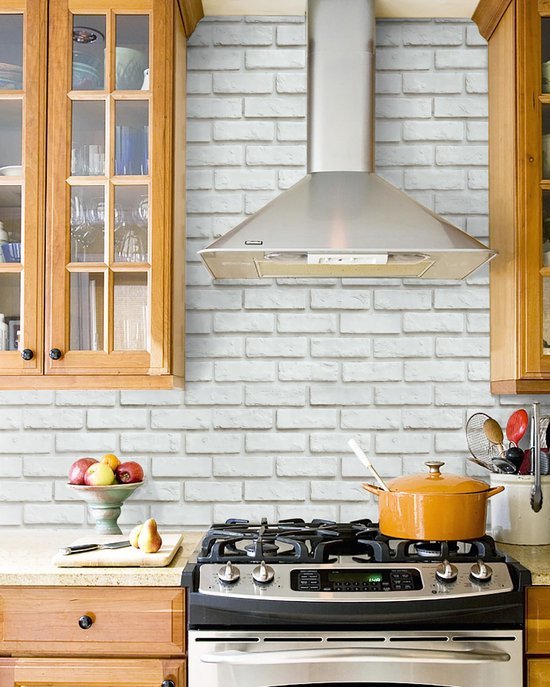 Ibenzoa® Realistisch 3D Zelfklevend Behang met Witte Steenlook voor Diverse Ruimtes