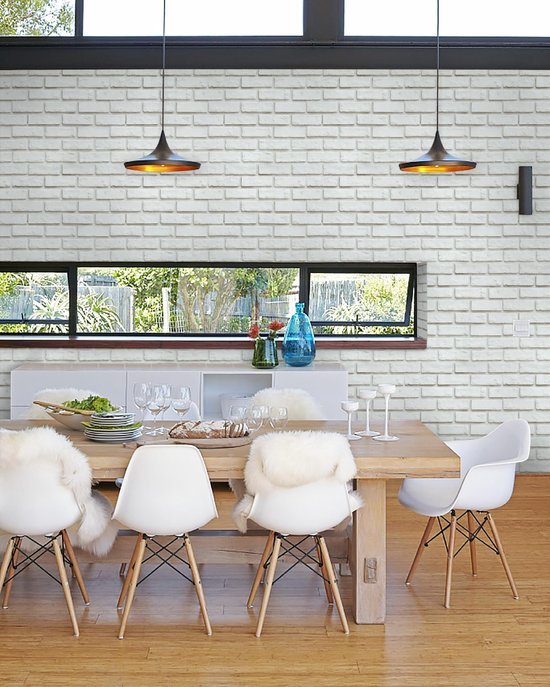 Ibenzoa® Realistisch 3D Zelfklevend Behang met Witte Steenlook voor Diverse Ruimtes