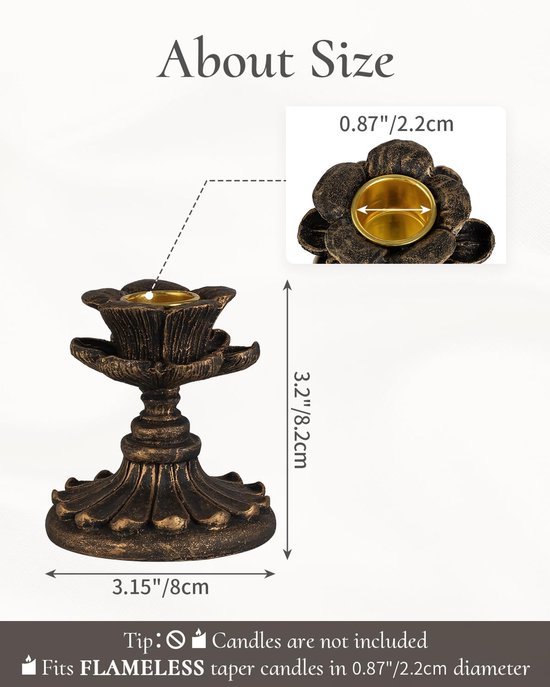 Ibenzoa® Set van twee antieke bronzen kandelaars met bloemmotief voor sfeervolle decoratie