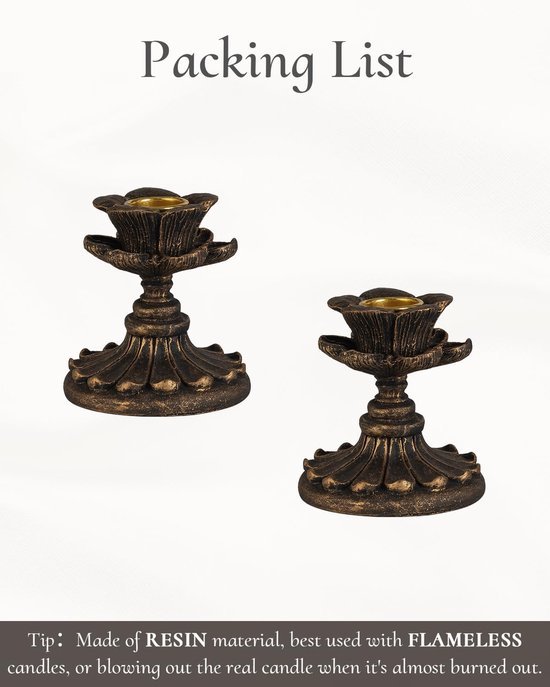 Ibenzoa® Set van twee antieke bronzen kandelaars met bloemmotief voor sfeervolle decoratie