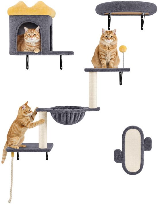 Unyqoos® Modulaire klimwand met kattenhuis en krabpalen voor actieve katten Unyqoos® Modulaire klimwand met kattenhuis en krabpalen voor actieve katten