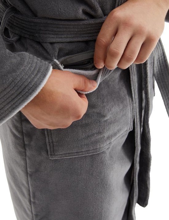 Ibenzoa® Luxe katoenen herenbadjas met velours afwerking en handige zakken