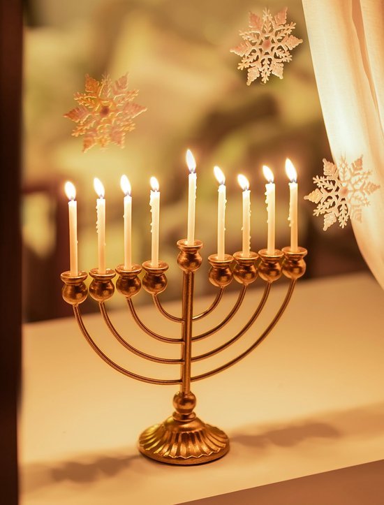 Ibenzoa® Elegante 9-armige kandelaar voor Chanoekka met gouden afwerking en stabiele basis Ibenzoa® Elegante 9-armige kandelaar voor Chanoekka met gouden afwerking en stabiele basis