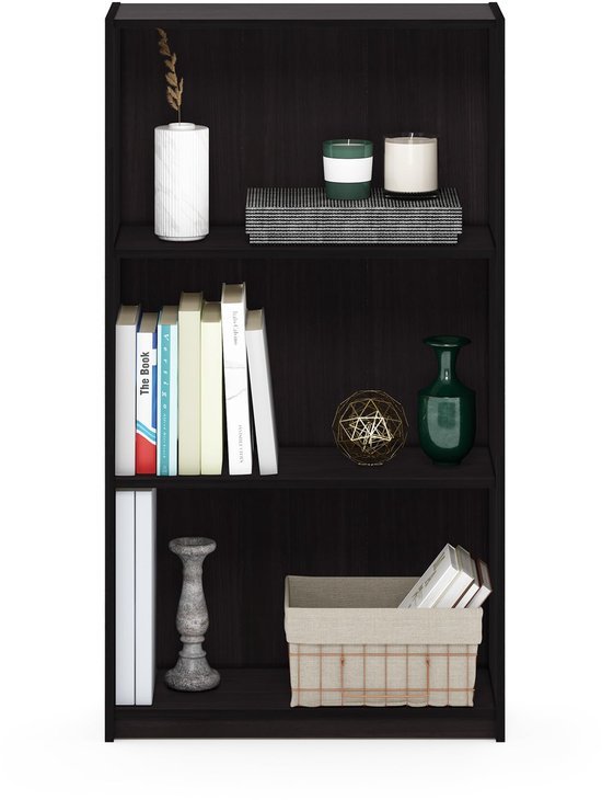 Ibenzoa® Stijlvolle houten boekenkast met drie vakken in donker walnootontwerp
