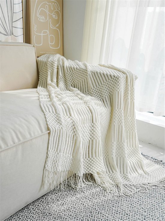 Ibenzoa® Zachte en veelzijdige gebreide deken voor bank of bed in beige tint