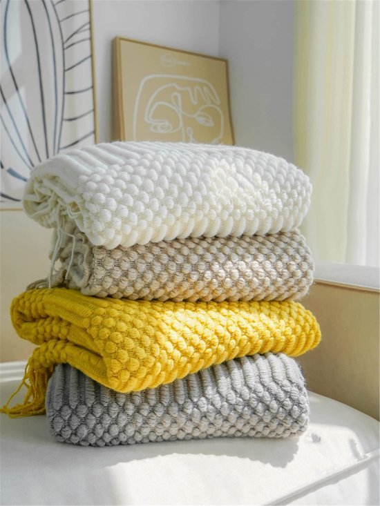 Ibenzoa® Zachte en veelzijdige gebreide deken voor bank of bed in beige tint