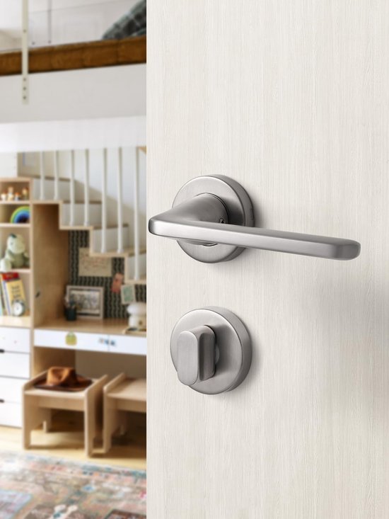 Ibenzoa® Stijlvolle zilverkleurige deurklink voor binnen- en buitendeuren met ronde rozet Ibenzoa® Stijlvolle zilverkleurige deurklink voor binnen- en buitendeuren met ronde rozet