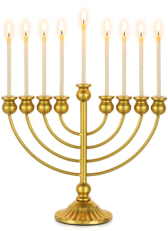 Ibenzoa® Elegante 9-armige kandelaar voor Chanoekka met gouden afwerking en stabiele basis Ibenzoa® Elegante 9-armige kandelaar voor Chanoekka met gouden afwerking en stabiele basis