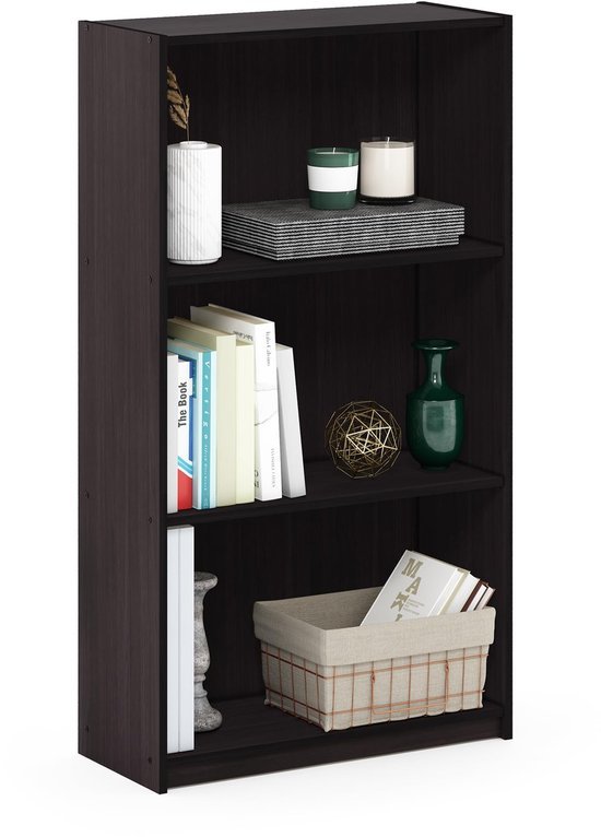 Ibenzoa® Stijlvolle houten boekenkast met drie vakken in donker walnootontwerp