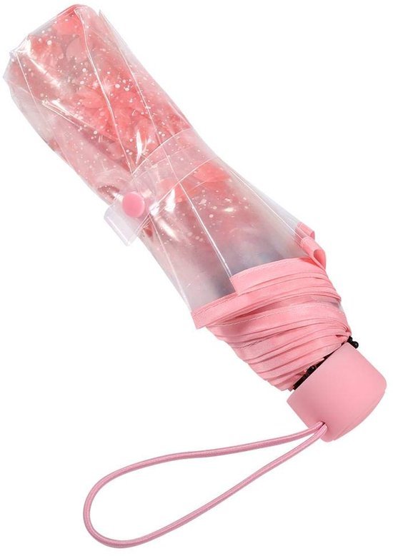 Ibenzoa® Inklapbare transparante paraplu met kersenbloesem print in vier kleuren Ibenzoa® Inklapbare transparante paraplu met kersenbloesem print in vier kleuren