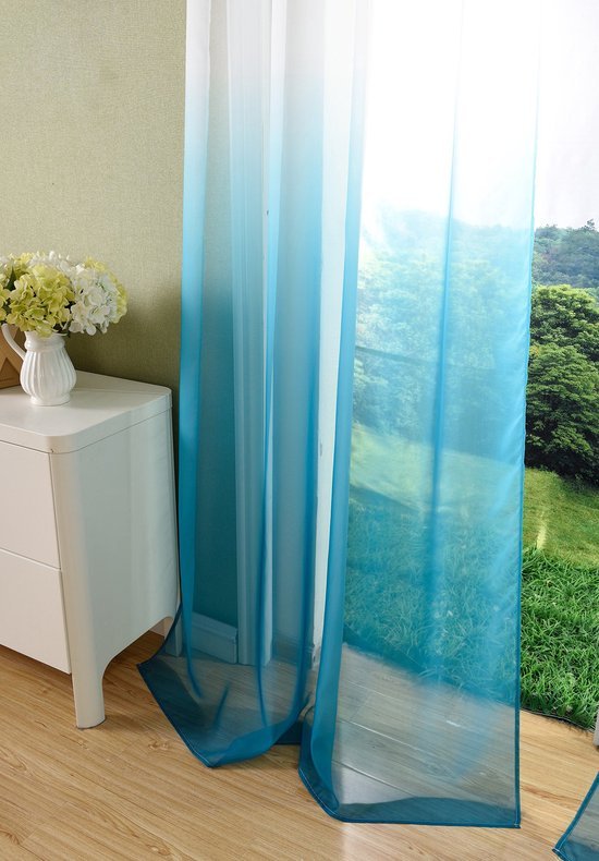 Ibenzoa® Transparant Gordijn met Kleurverloop van Voile Stof en Ogen voor Bevestiging