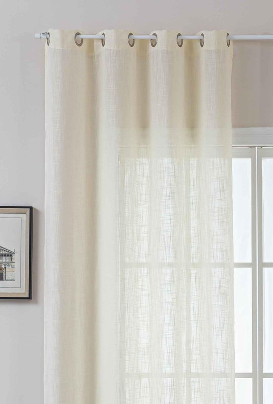Ibenzoa® Elegante crème gordijn met linnenstructuur en lichtdoorlatendheid