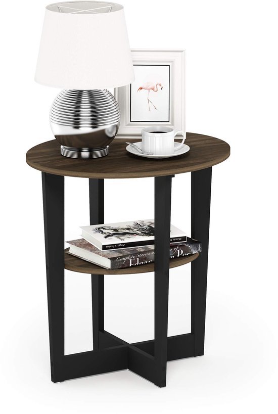 Ibenzoa® Elegante ovale bijzettafel met open plank in walnootzwart design