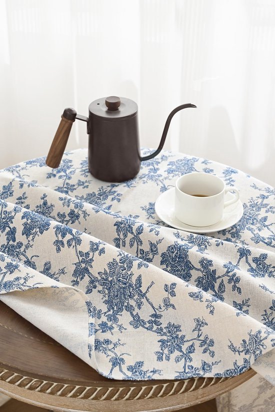 Ibenzoa® Rond tafelkleed met blauwe bloemenprint voor binnen en buiten gebruik