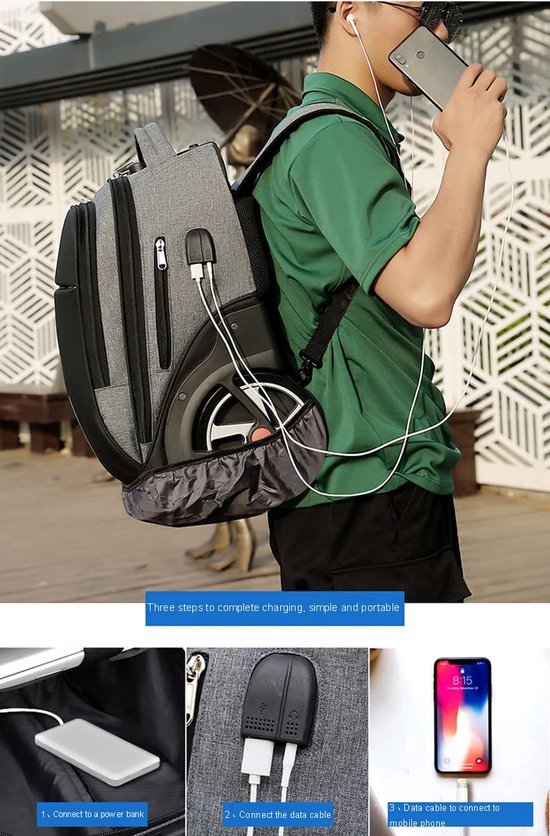 Ibenzoa® Waterbestendige multifunctionele laptoprugzak met wieltjes en USB-aansluiting