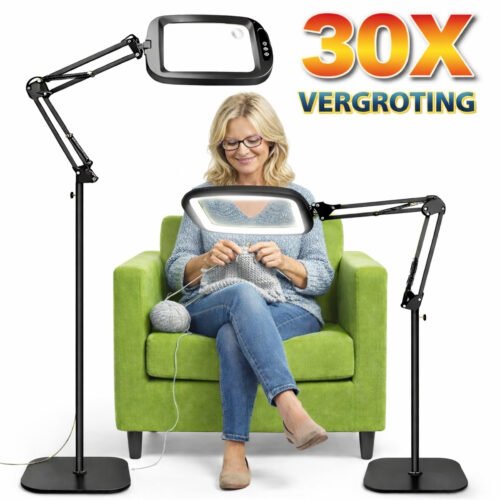 Unyqoos® Verstelbare grote rechthoekige loeplamp met 30 X VERGROTING - LED-verlichting voor lezen en hobby's EXTRA STEVIG