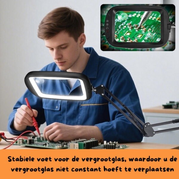 Unyqoos® Verstelbare grote rechthoekige loeplamp met 30 X VERGROTING - LED-verlichting voor lezen en hobby's EXTRA STEVIG