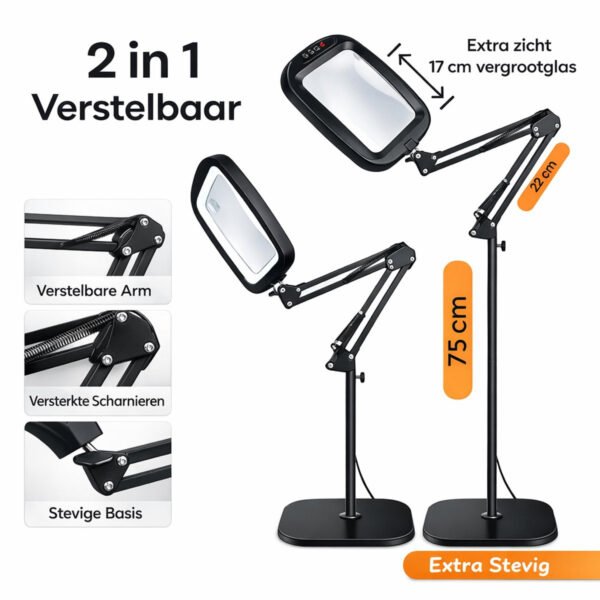 Unyqoos® Verstelbare grote rechthoekige loeplamp met 30 X VERGROTING - LED-verlichting voor lezen en hobby's EXTRA STEVIG