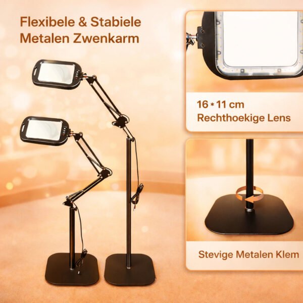 Unyqoos® Verstelbare grote rechthoekige loeplamp met 30 X VERGROTING - LED-verlichting voor lezen en hobby's EXTRA STEVIG