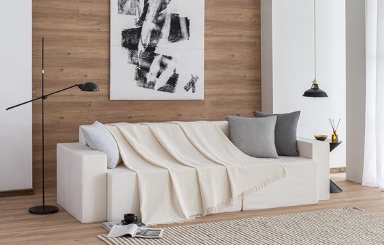 Unyqoos ® Veelzijdige Crèmekleurige Deken met Visgraatpatroon voor Bed en Bank, 125 x 180 cm Unyqoos ® Veelzijdige Crèmekleurige Deken met Visgraatpatroon voor Bed en Bank, 125 x 180 cm
