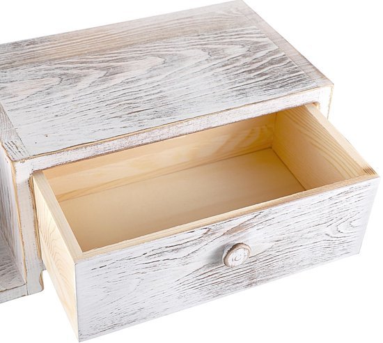 Unyqoos® Houten Toiletrolhouder Met Schuiflade En Wandplank Voor Badkamerdecoratie 37 x 17 x 14 cm Wit