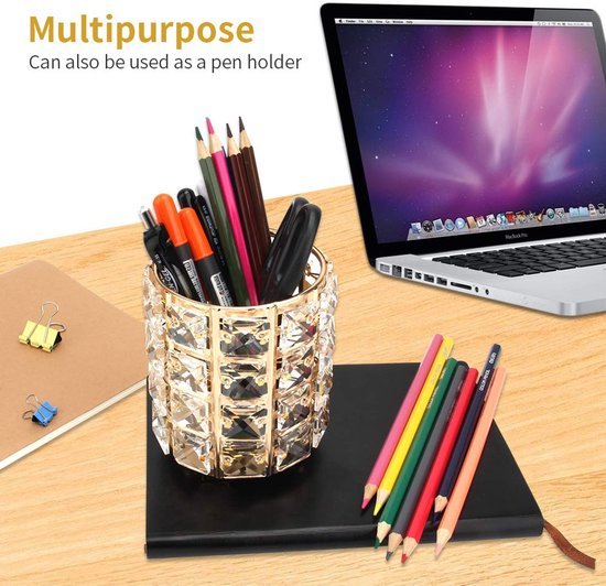 Unyqoos® Elegante kristallen organizer voor make-up en kantoorbenodigdheden in goudkleur