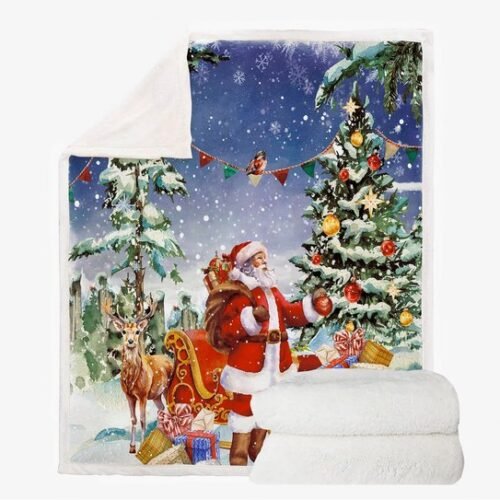 Unyqoos® Omkeerbare rode kerstsherpadeken met feestelijke print voor bank of bed