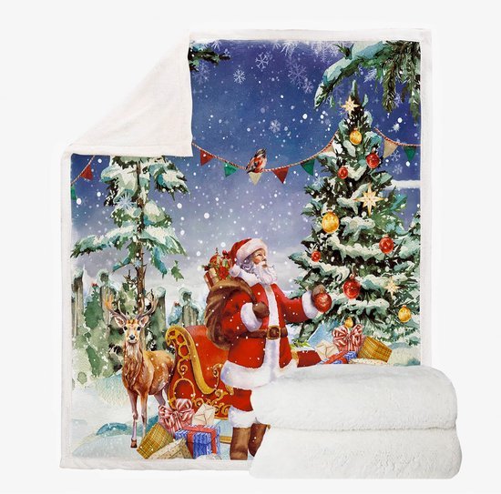 Unyqoos® Omkeerbare rode kerstsherpadeken met feestelijke print voor bank of bed