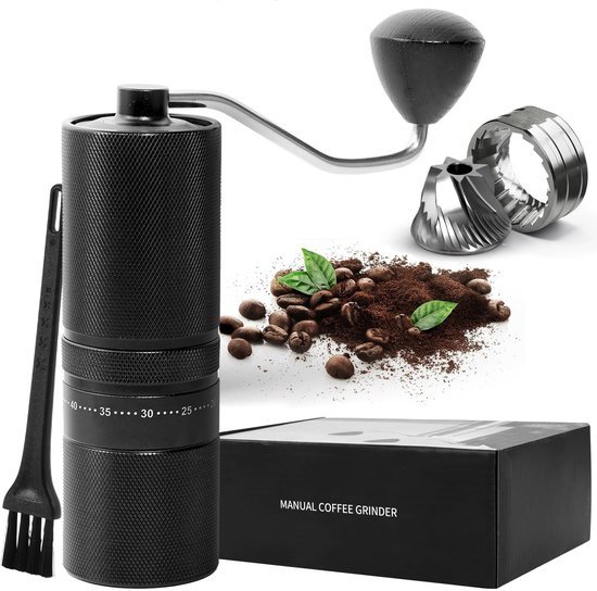 Unyqoos® Handmatige koffiemolen met 60 instelbare standen voor diverse zetmethoden, Zwart,