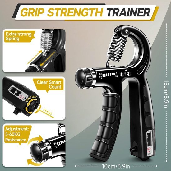 Unyqoos® Complete handtrainingsset met instelbare weerstand en telfunctie voor veelzijdige griptraining