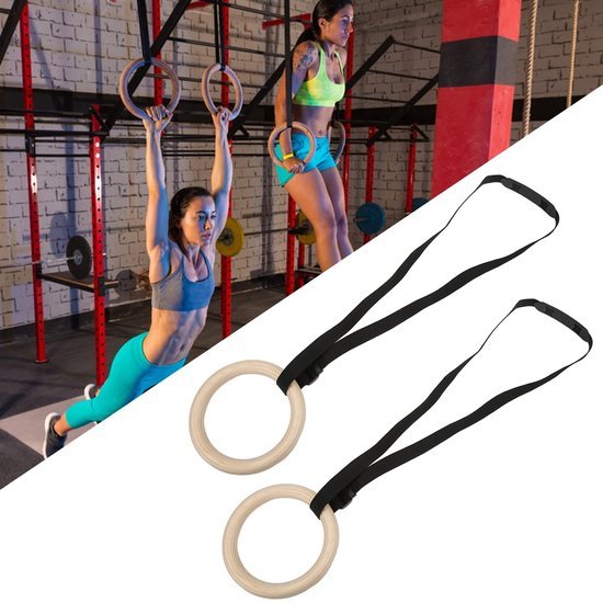 Unyqoos® Houten gymnastiekringen met verstelbare riemen voor veelzijdige lichaamstraining