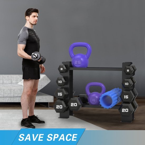 Unyqoos® Ruimtebesparende halterstandaard met meerdere lagen voor thuisfitness