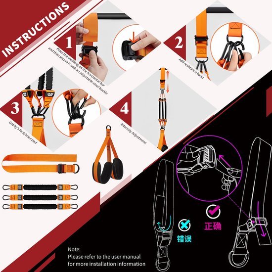 Unyqoos® Complete set voor krachttraining met verstelbare weerstandsbanden en voetsteunen