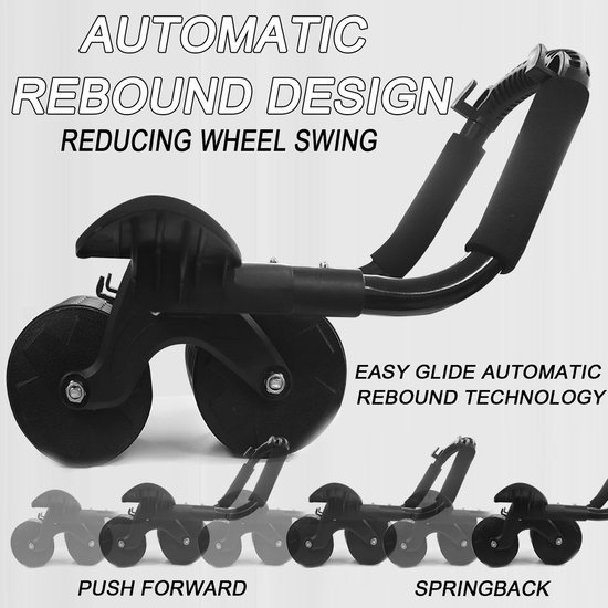 Unyqoos® Automatisch terugverend buikspierwiel met antislip handgreep en mat