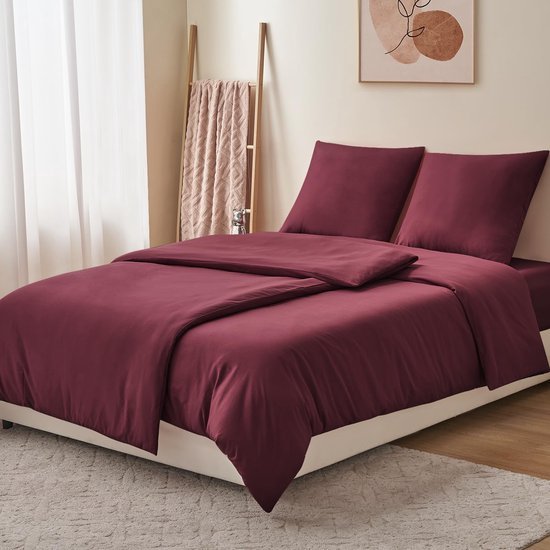 Unyqoos ® Bordeauxrood Luxe Beddengoedset met Ritssluiting en Ademend Microvezel Comfort